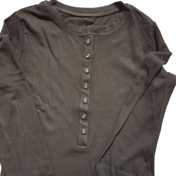 Commense Black Ribbed Long Sleeve Button-Up Henley Top XL 95% Cotton 5% Elastane - Picture 4 of 8
